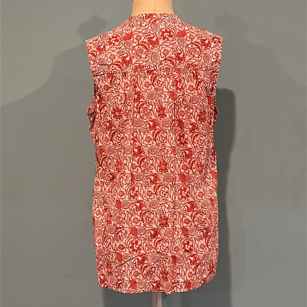 Derek Lam Red Vintage Floral Sleeveless Top Ruffle Button Neckline size 6 Boho - Picture 3 of 15